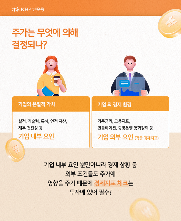 주가는 기업의 본질적 가치와 기업외 경제환경에 의해 결정되요